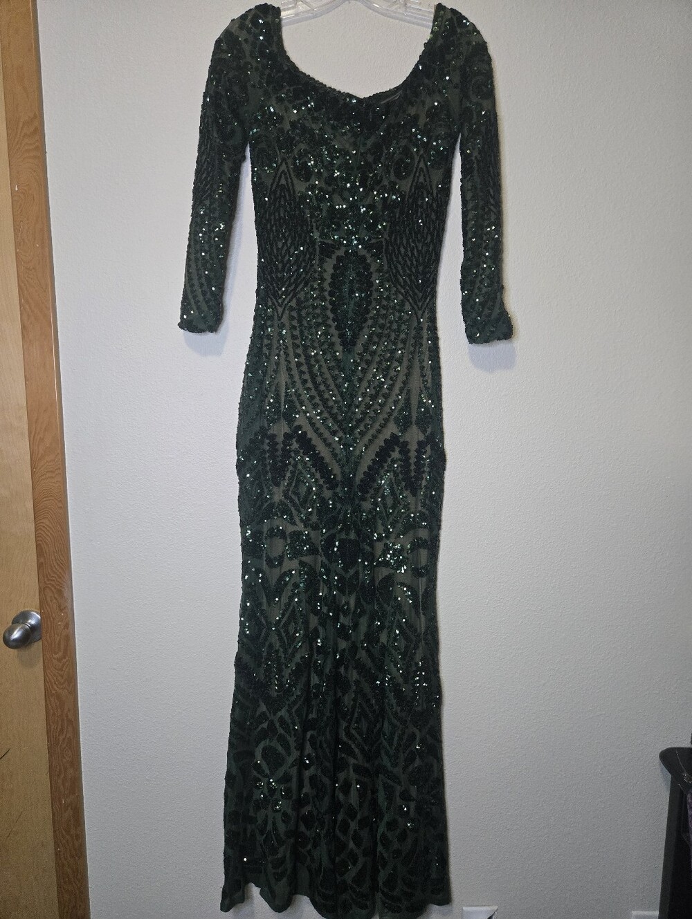 Rare Nadine Merabi Emerald Geometric Sequin Maxi Gown Dress S/M - Picture 9 of 10